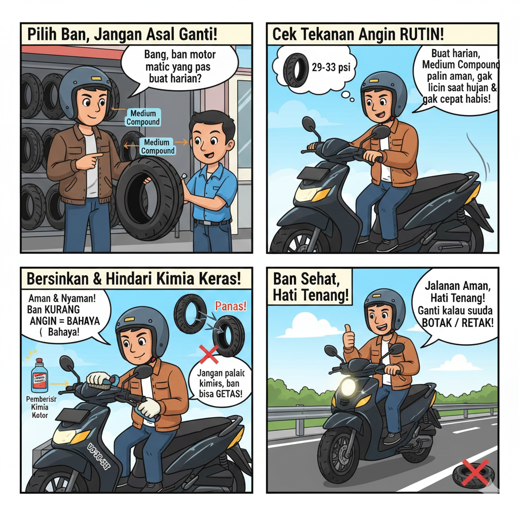 Ban Motor Botak Bikin Deg-degan? Pilih dan Rawat Ban Luar yang Benar Biar Aman Sampai Tujuan!
