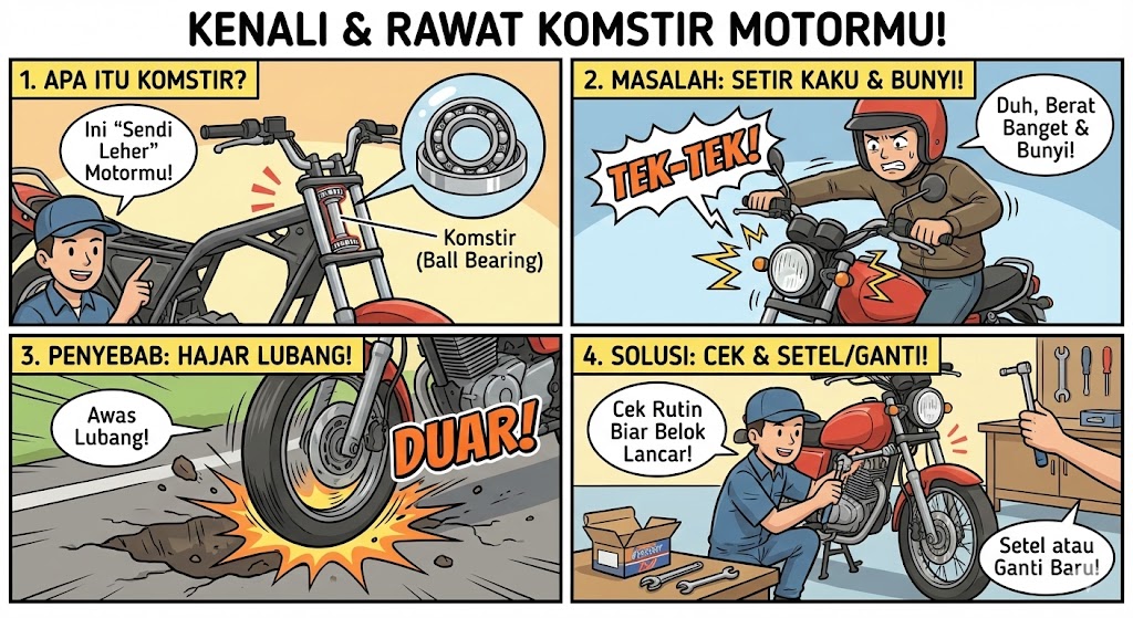 Setir Motor Kaku & Bunyi "Tek-Tek"? Yuk Kenalan sama Komstir, Si Sendi Motor yang Sering Dicuekin!
